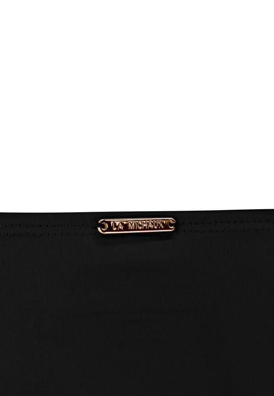 La Michaux black bandeau bikini bottom with gold ring details and adjustable side ties #color_black