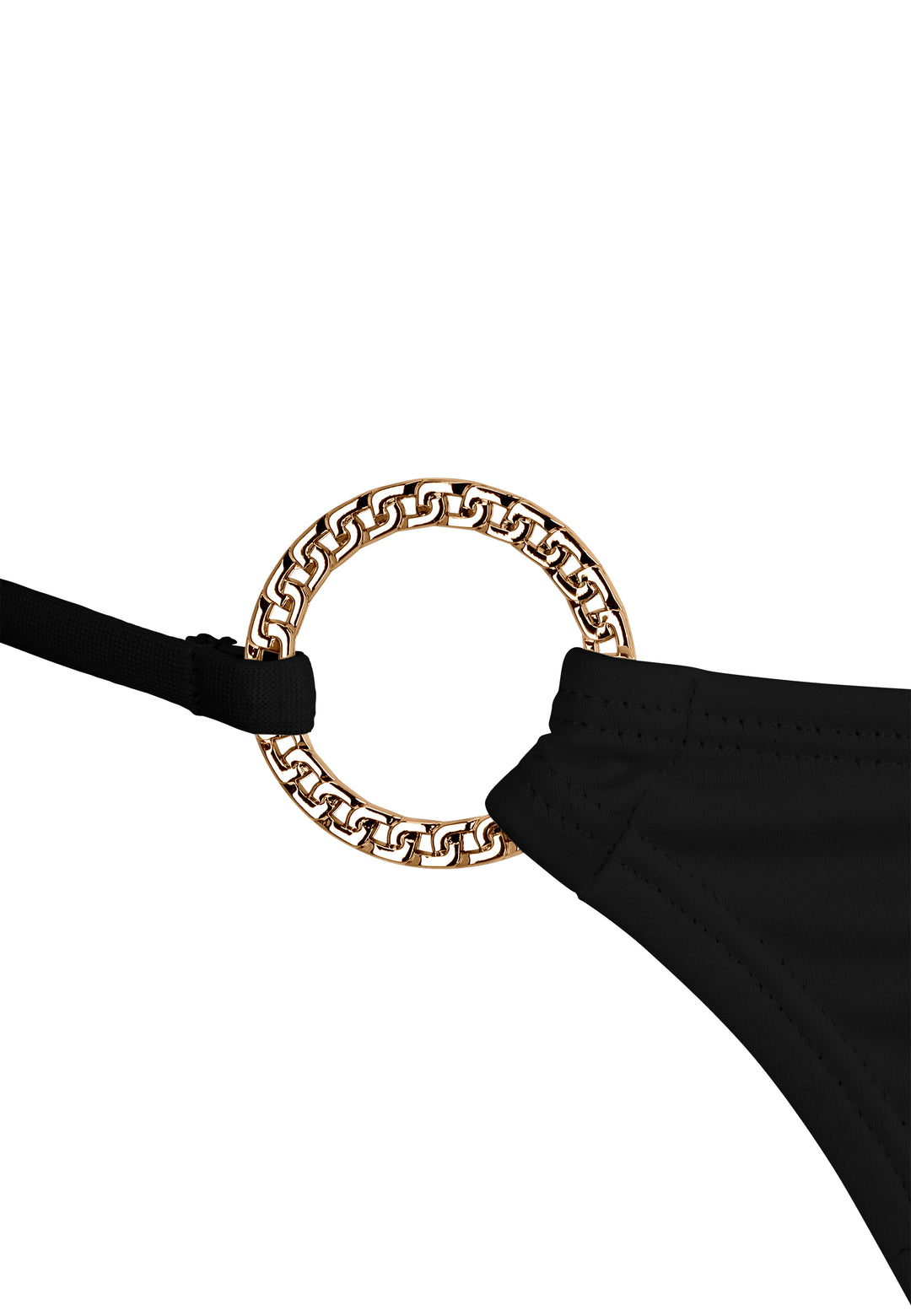 La Michaux black bandeau bikini bottom with gold ring details and adjustable side ties #color_black