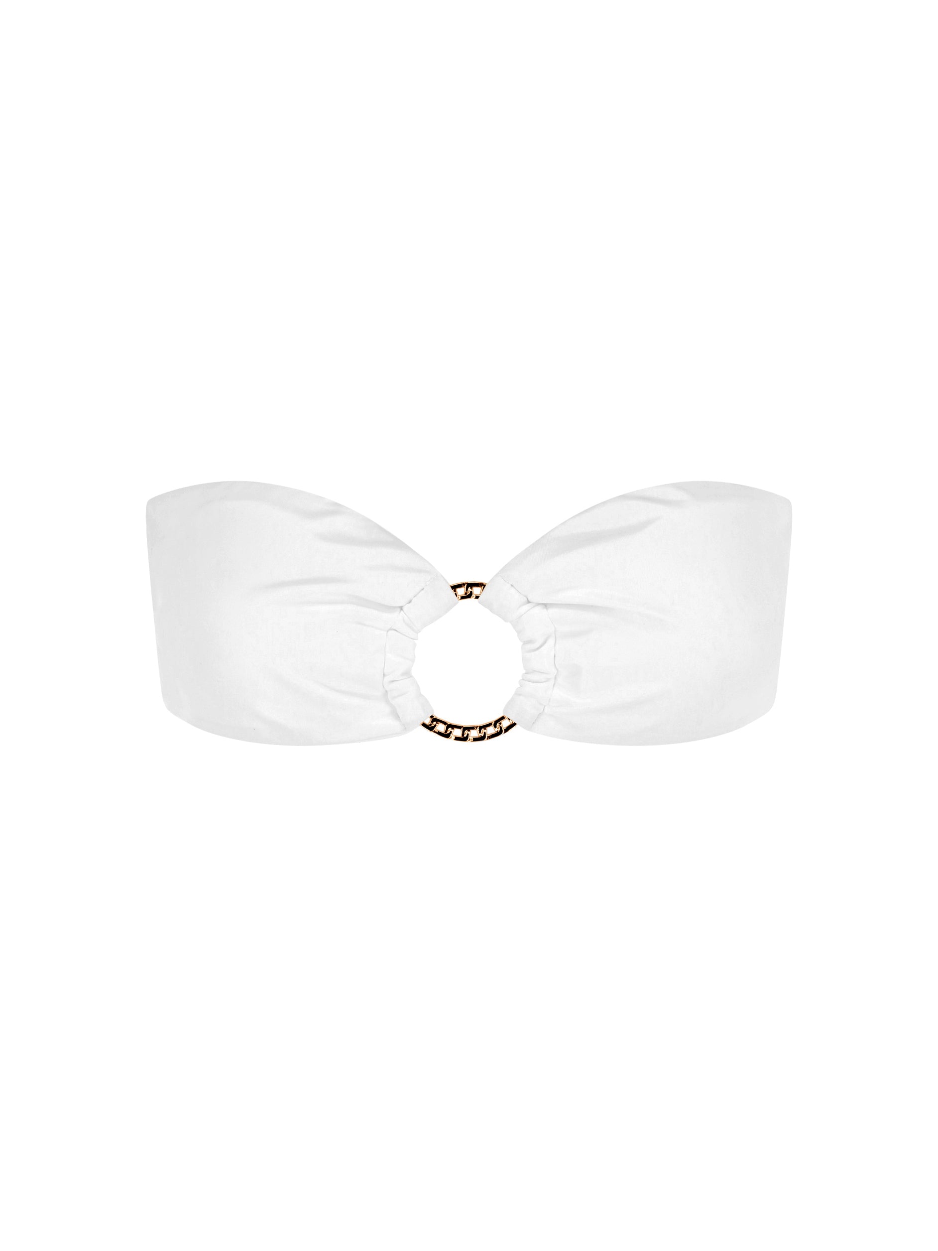 White La Michaux bikini bandeau top with bow closure, luxury beachwear #color_white