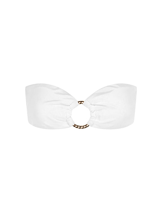 White La Michaux bikini bandeau top with bow closure, luxury beachwear #color_white