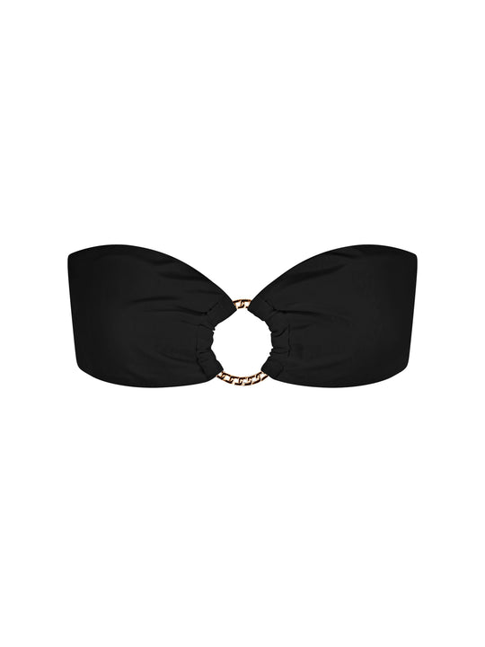 Black La Michaux bikini bandeau top with bow closure, luxury beachwear #color_black