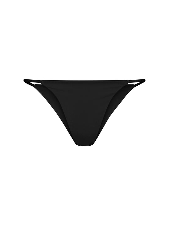 La Michaux black bikini bottom with thin side straps, luxury beachwear #color_black