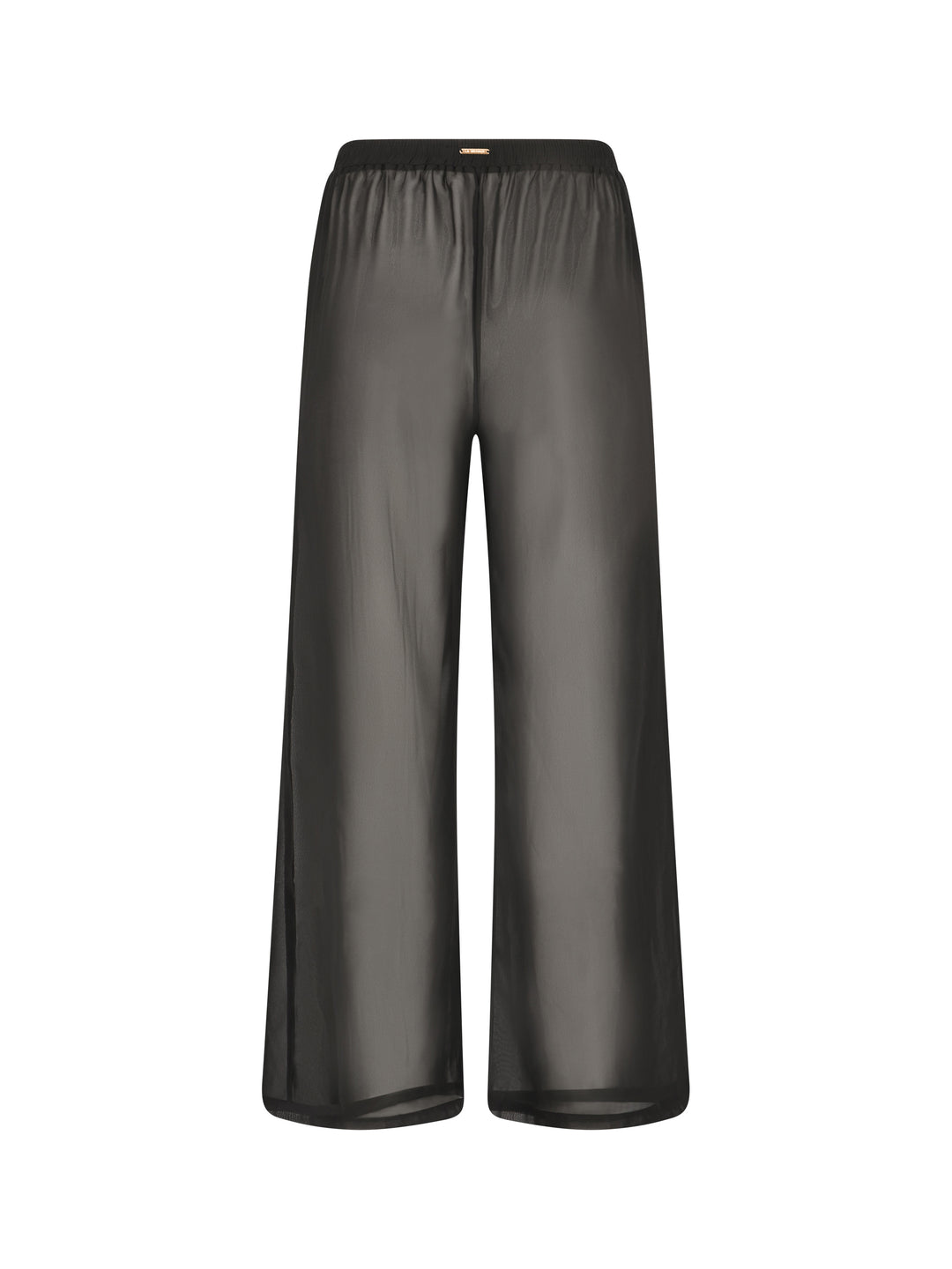 La Michaux women’s black luxury wide-leg beach pants with elastic waistband, front view. #color_black