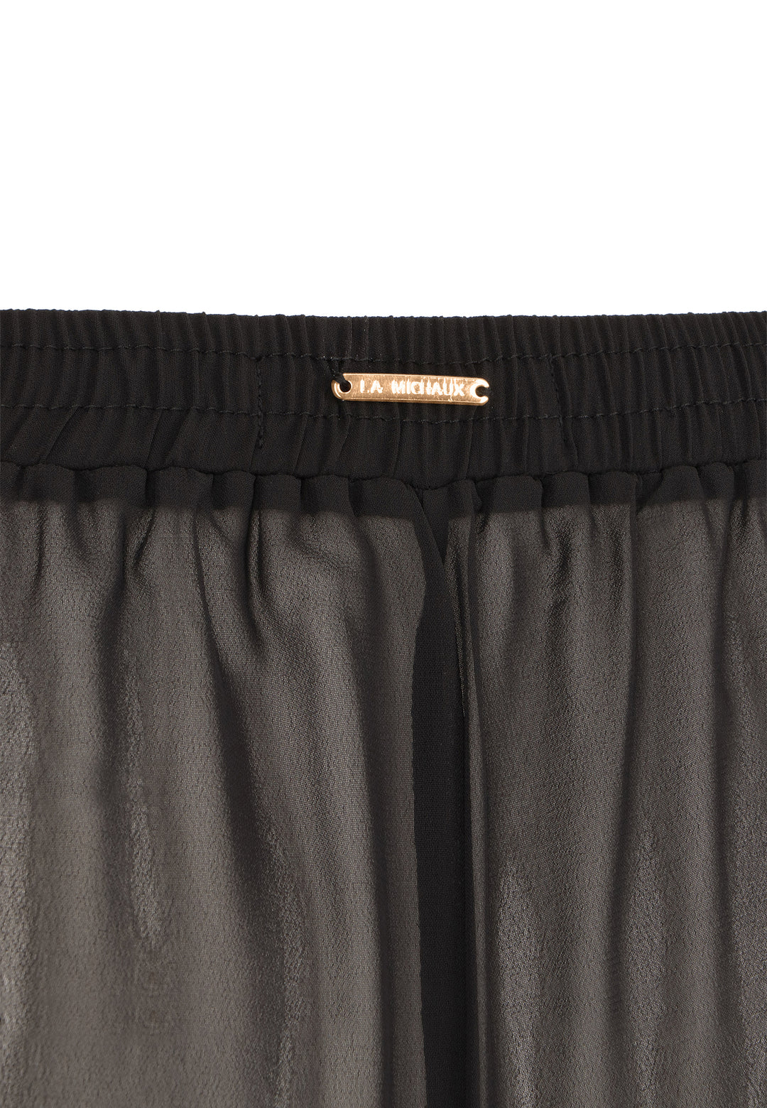 La Michaux women’s black luxury wide-leg beach pants with elastic waistband, front view. #color_black