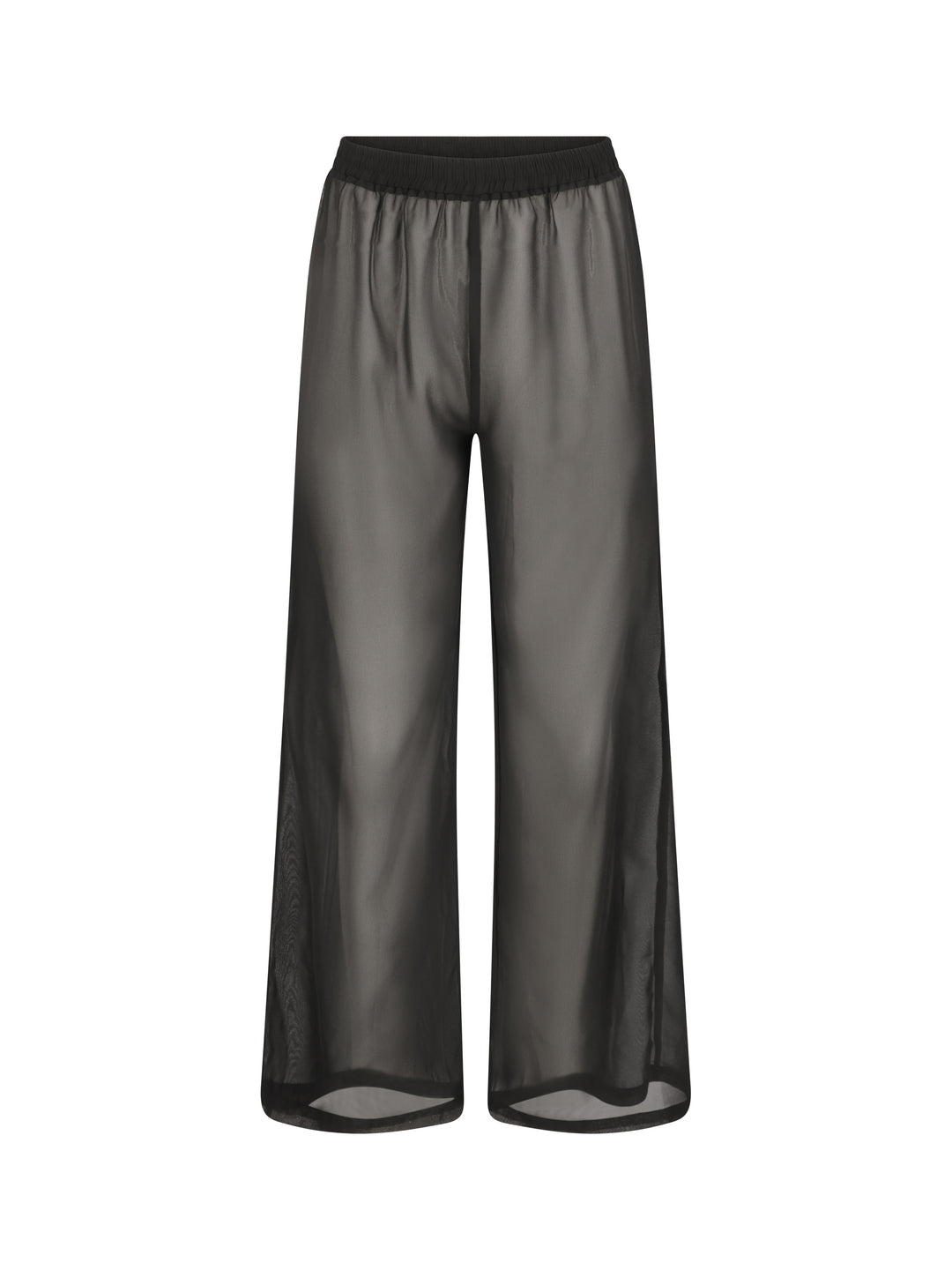 La Michaux women’s black luxury wide-leg beach pants with elastic waistband, front view. #color_black