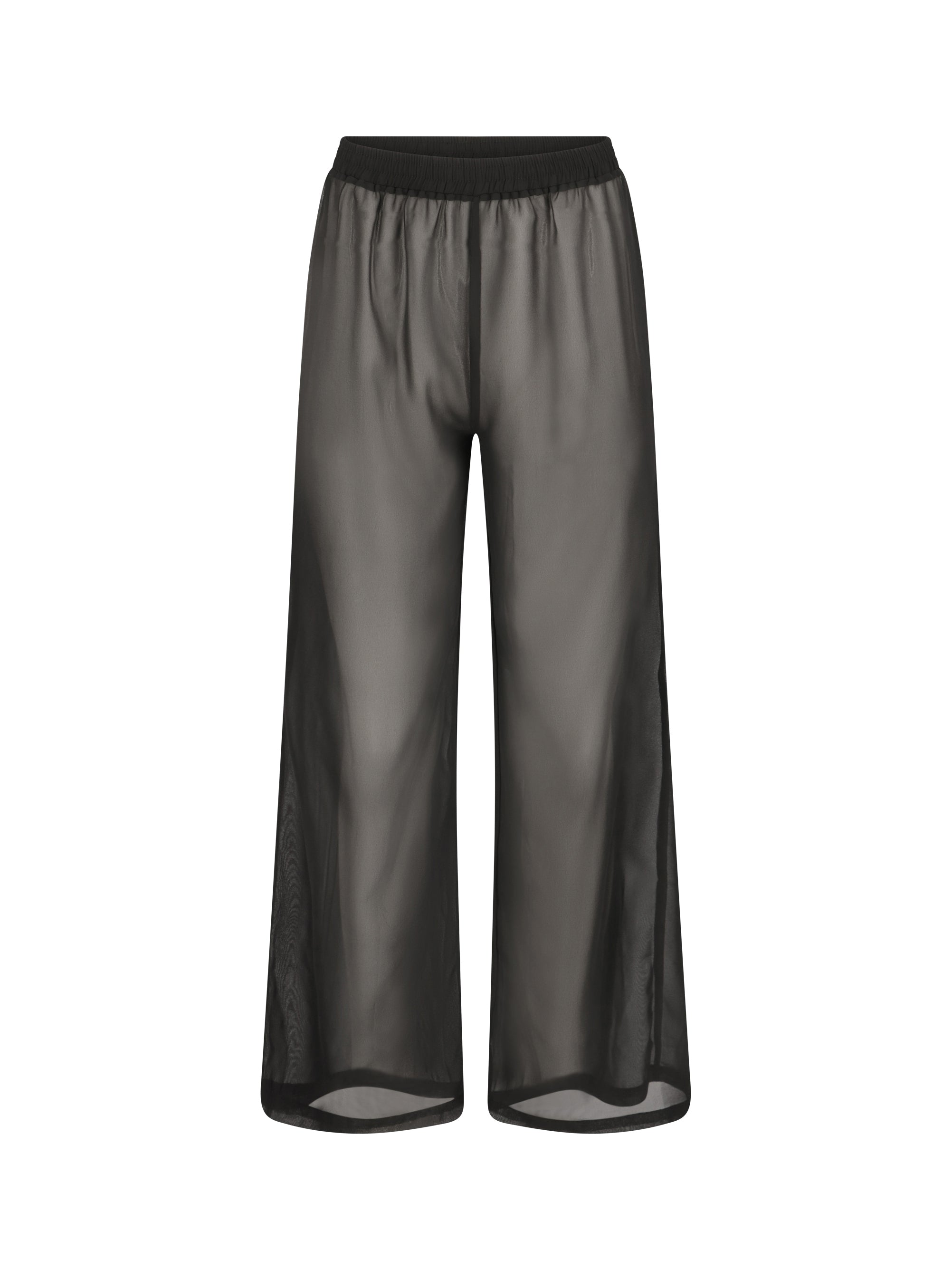 La Michaux women’s black luxury wide-leg beach pants with elastic waistband, front view. #color_black