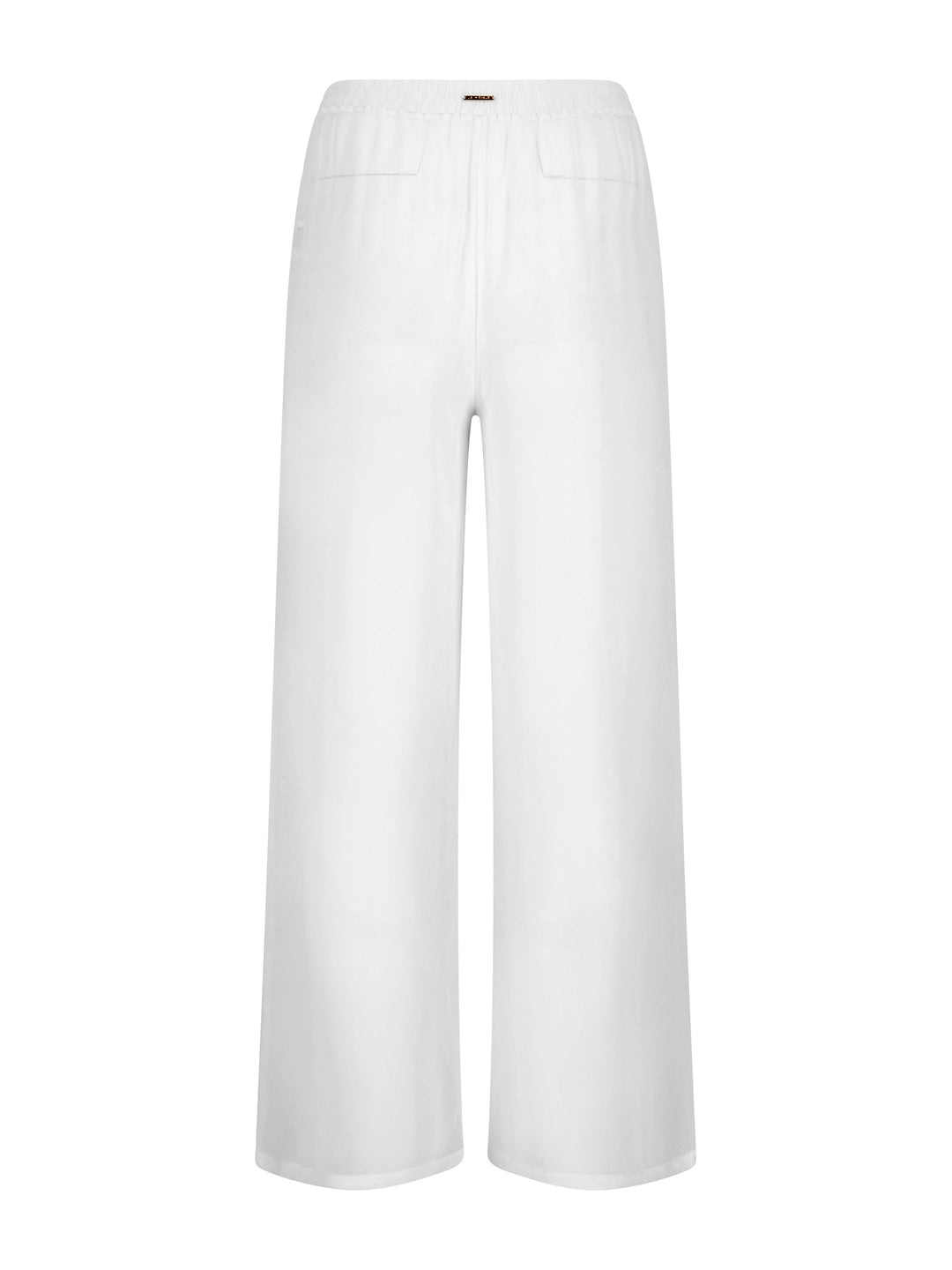 La Michaux women’s white luxury wide-leg beach pants with elastic waistband, front view. #color_white