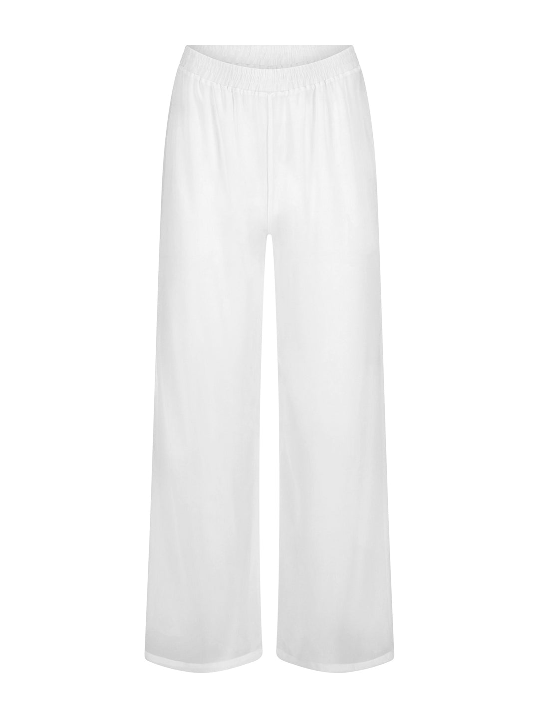La Michaux women’s white luxury wide-leg beach pants with elastic waistband, front view. #color_white
