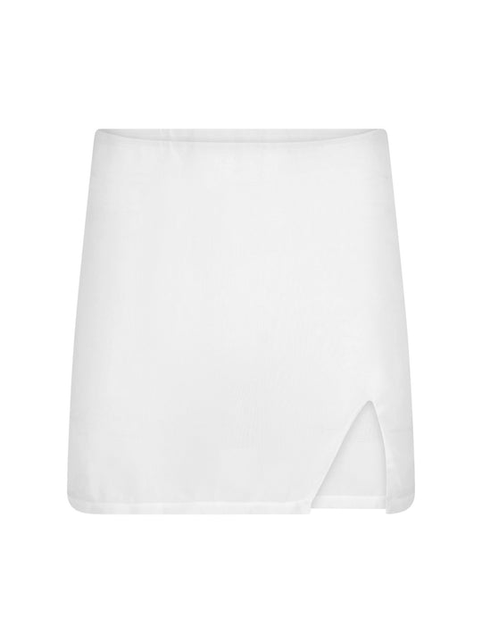 La Michaux white mini skirt with side slit – beachwear luxury fashion #color_white