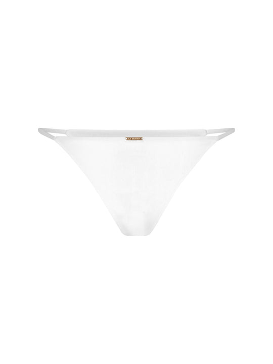 La Michaux white bikini bottom with thin side straps, luxury beachwear #color_white