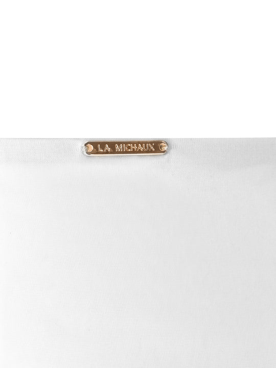 La Michaux white bandeau bikini bottom with gold ring details and adjustable side ties #color_white