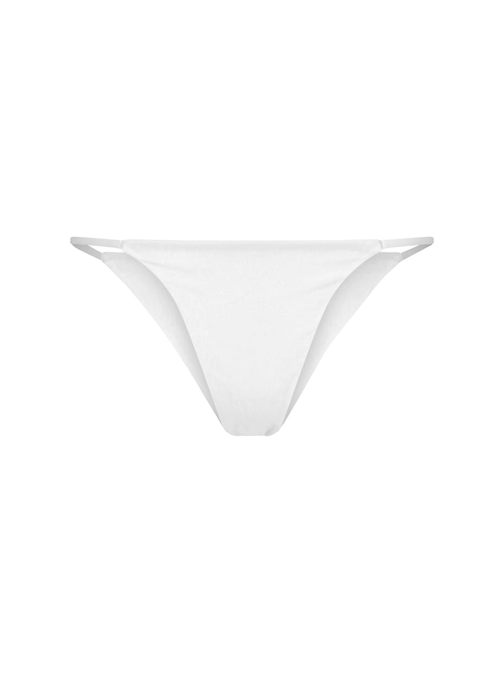 La Michaux white bikini bottom with thin side straps, luxury beachwear #color_white