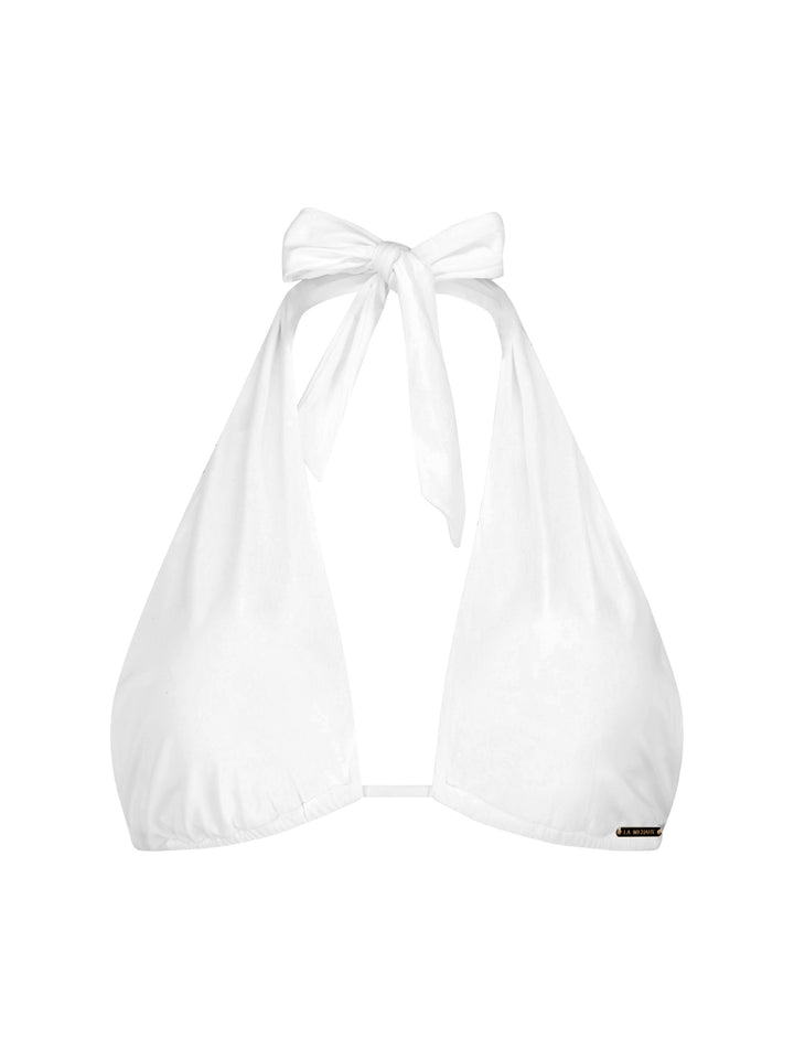 White La Michaux bikini halter top with a bow closure #color_white