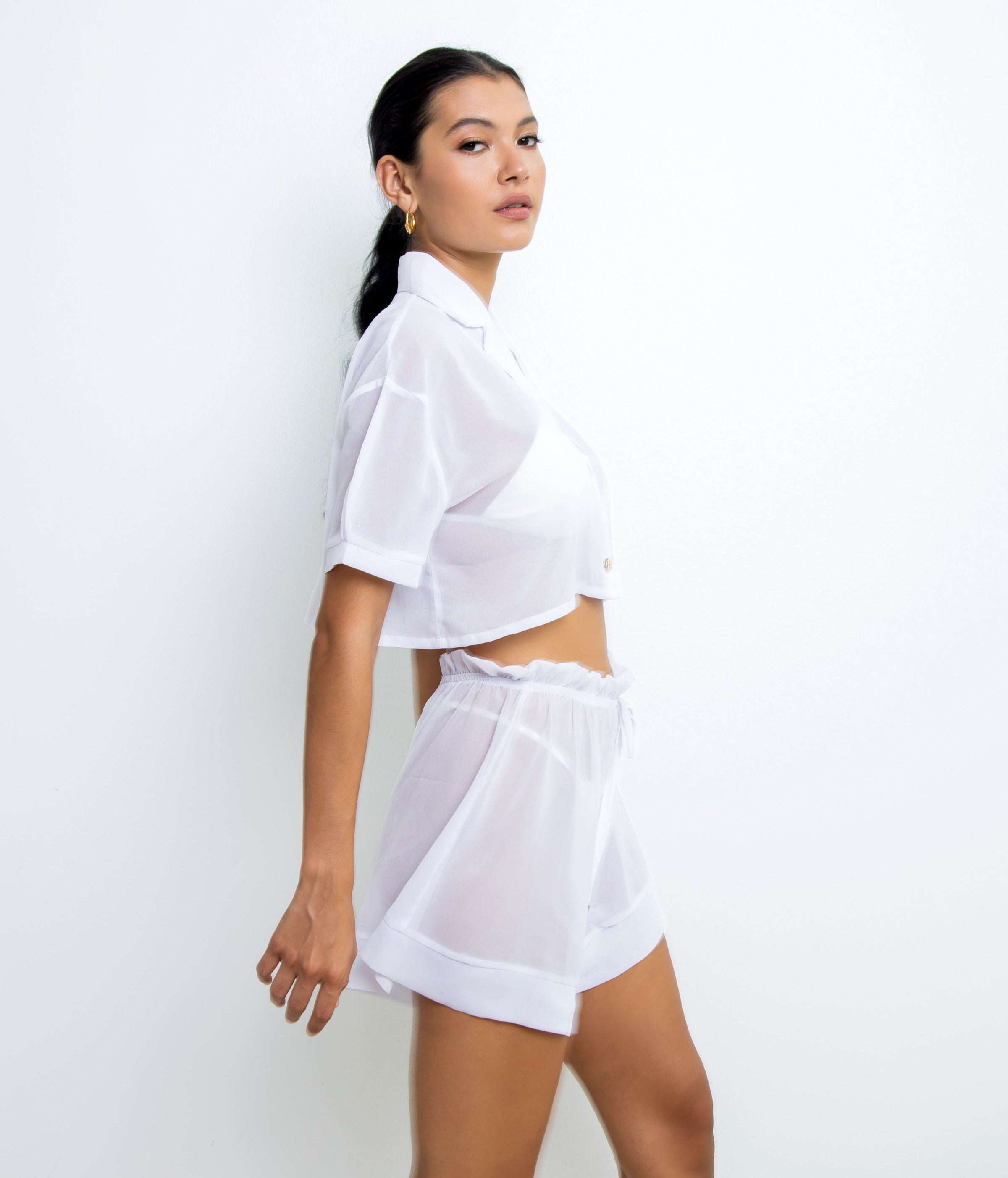 La Michaux white luxury beachwear short #color_white