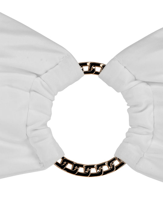 White La Michaux bikini bandeau top with bow closure, luxury beachwear #color_white