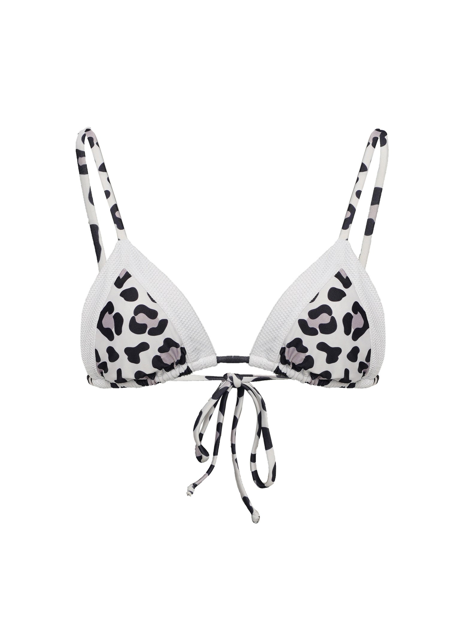 La Michaux White bikini top with black leopard print 