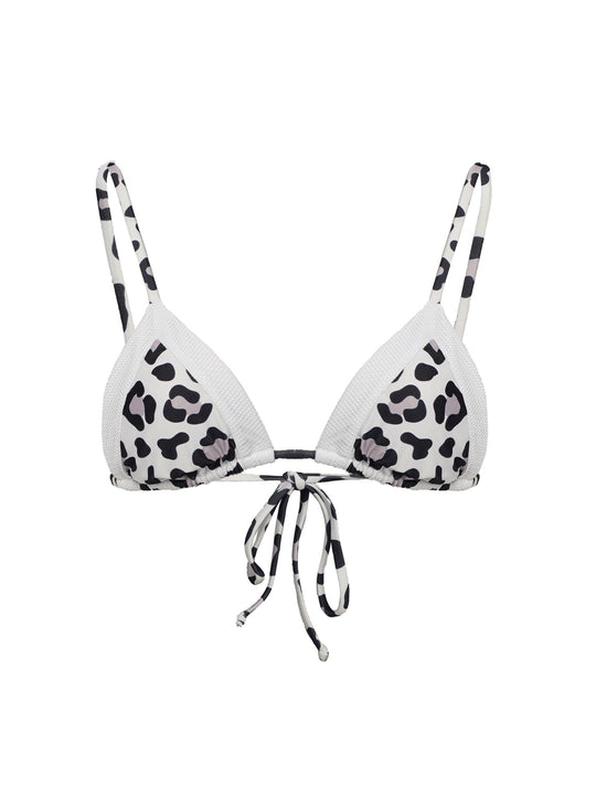 La Michaux White bikini top with black leopard print 